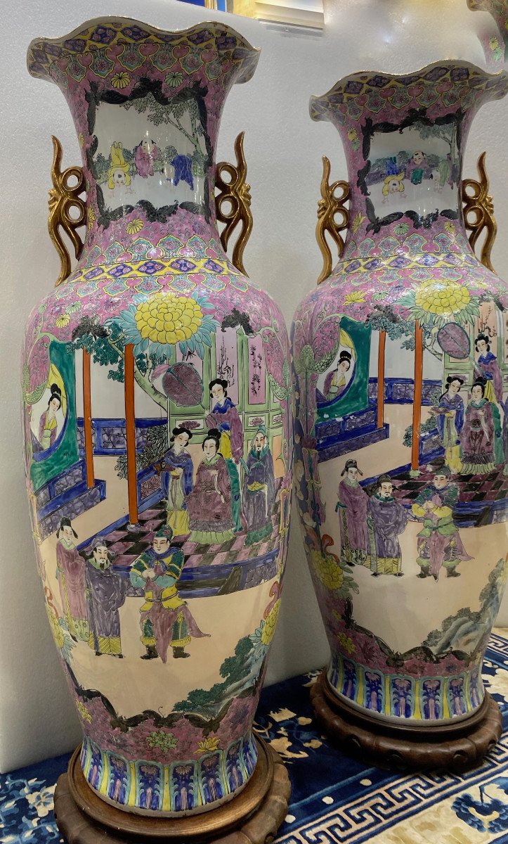 1950′ Pair Of Republic Of China Vases H 127 Cm-photo-4