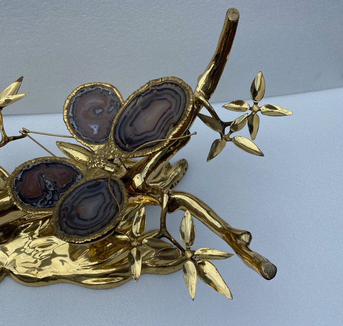 1970 'butterfly Enlightening Coffee Table With Bonsai Gilt Bronze Isabelle Faure Or Duval Brasseur-photo-4