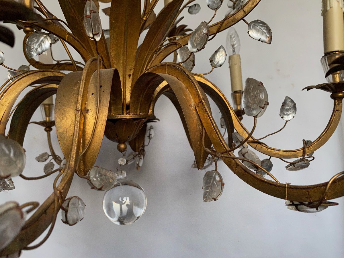 1950/70 Chandelier Maison Baguès Foliage And Flowers 12 Lights ø 80 H 82 + 50 Cm-photo-2