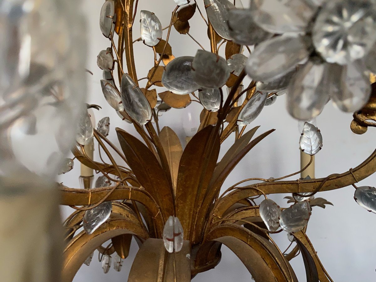 1950/70 Chandelier Maison Baguès Foliage And Flowers 12 Lights ø 80 H 82 + 50 Cm-photo-3