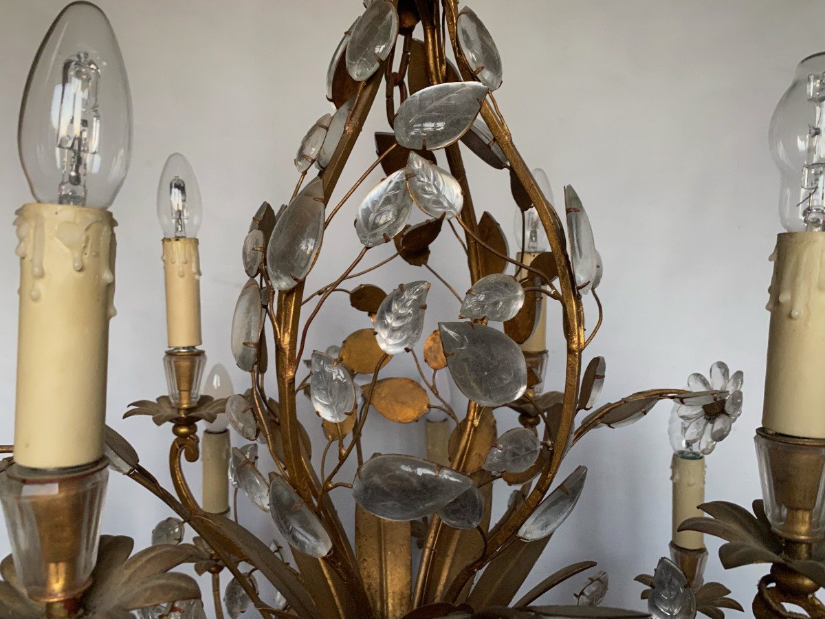 1950/70 Chandelier Maison Baguès Foliage And Flowers 12 Lights ø 80 H 82 + 50 Cm-photo-4