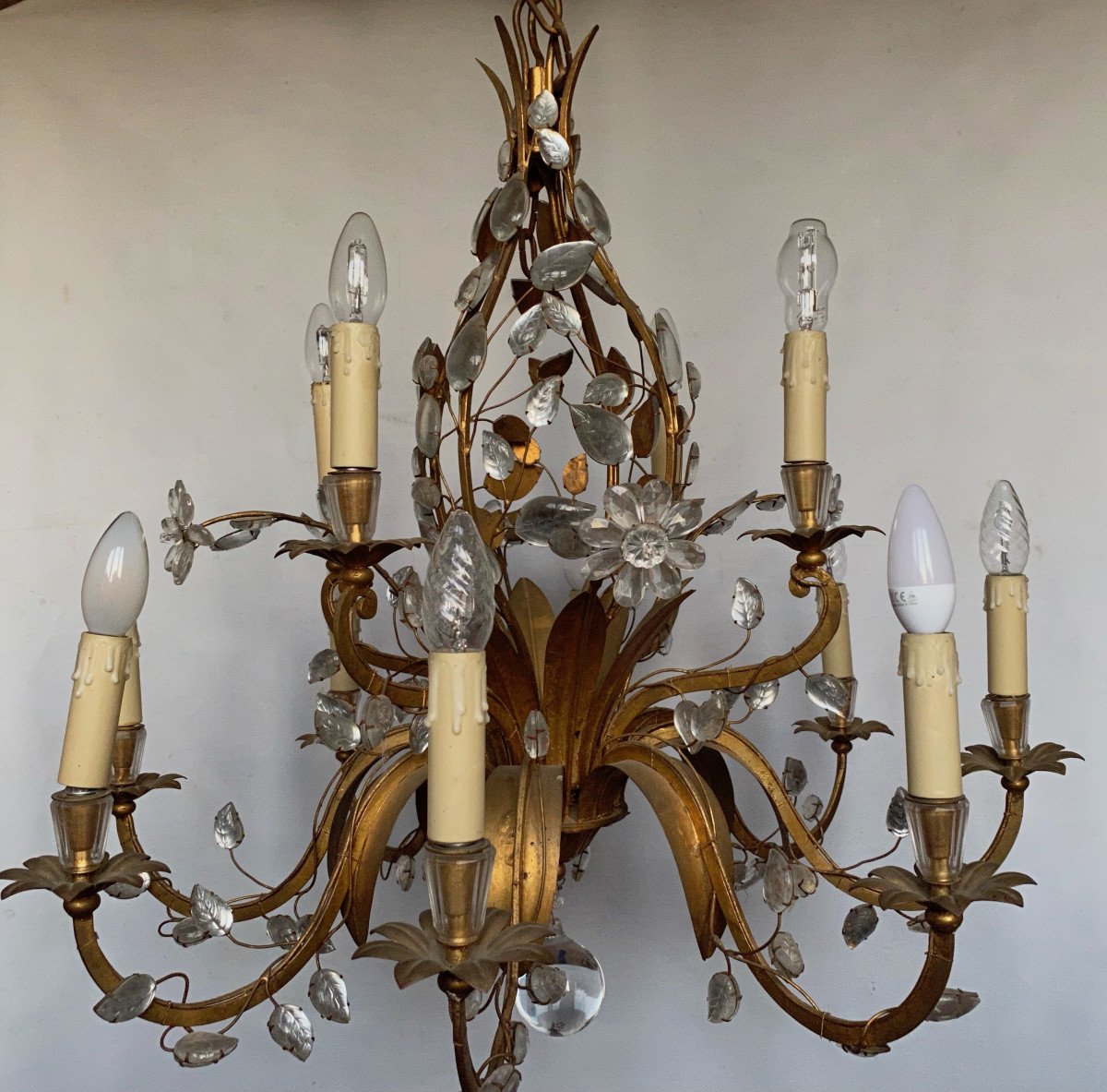 1950/70 Chandelier Maison Baguès Foliage And Flowers 12 Lights ø 80 H 82 + 50 Cm-photo-1