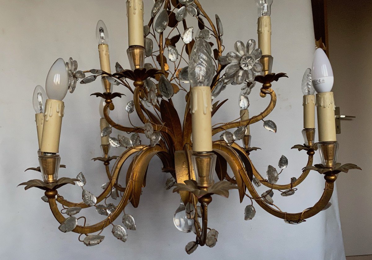 1950/70 Chandelier Maison Baguès Foliage And Flowers 12 Lights ø 80 H 82 + 50 Cm-photo-2