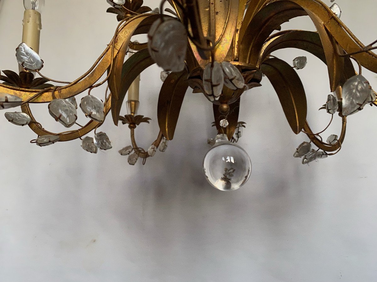 1950/70 Chandelier Maison Baguès Foliage And Flowers 12 Lights ø 80 H 82 + 50 Cm-photo-5