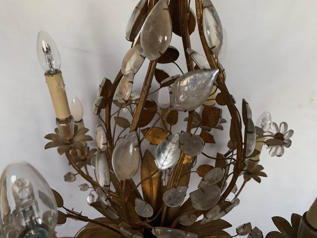 1950/70 Chandelier Maison Baguès Foliage And Flowers 12 Lights ø 80 H 82 + 50 Cm-photo-6