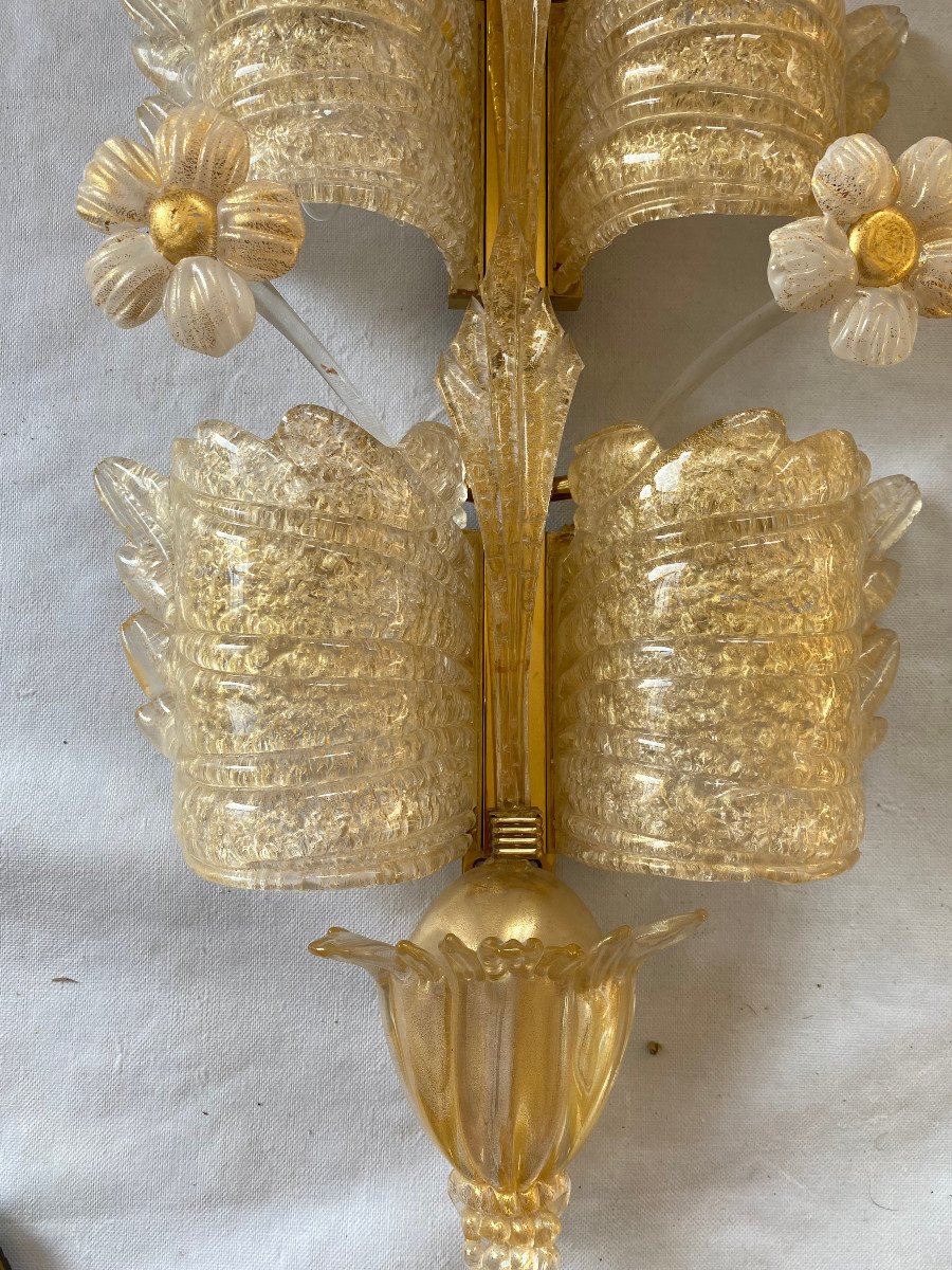 1970/80′ Pair Of Sconces In Murano Glass Or Crystal Barovier & Toso Butterfly Shape H 79-photo-4