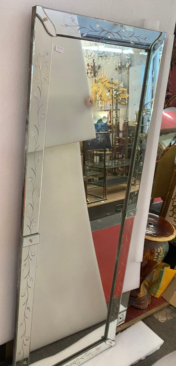 1960/70′ Paire Miroirs Venise à Fleurs 180 Et 176 X 70 Cm-photo-4