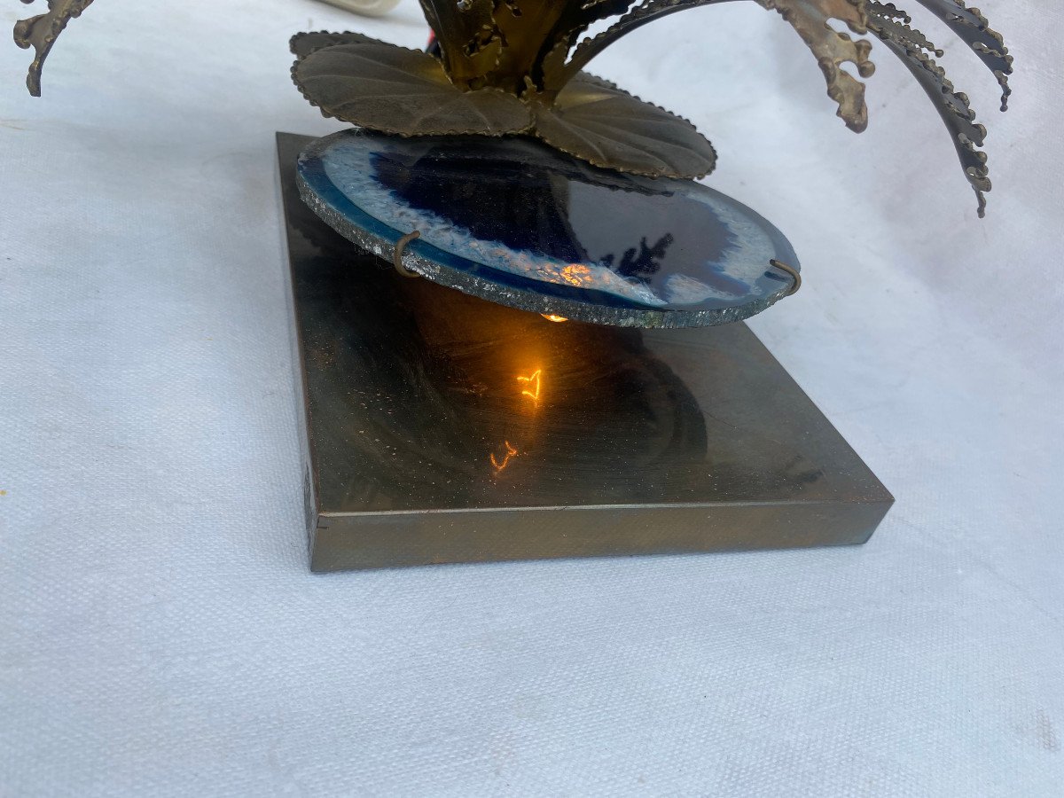 1970′ Water Lily Lamp In Gilt Bronze And Agate Dlg Duval Brasseur Or Isabelle Faure-photo-5