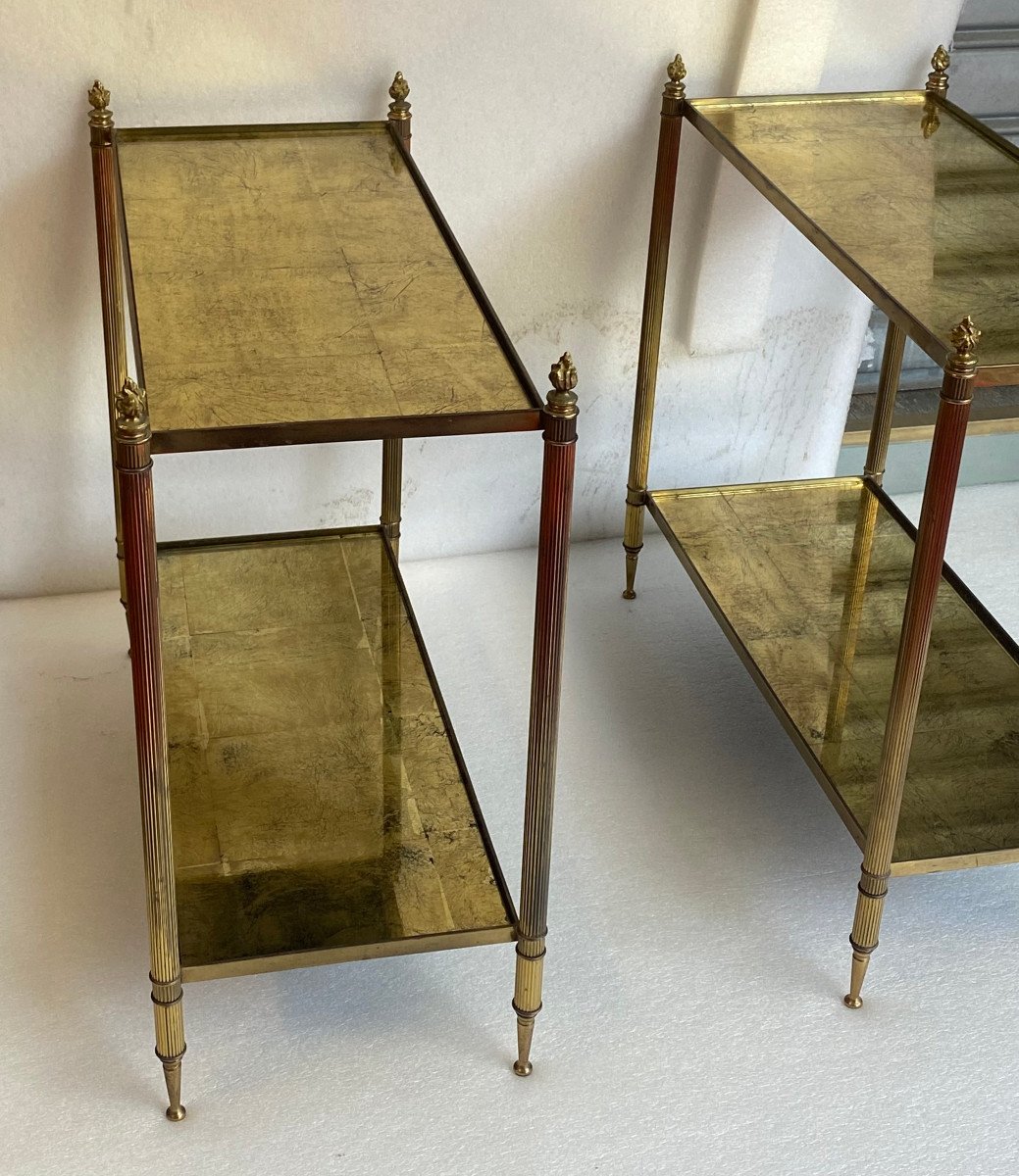 1950/70′ Pair Of Rectangular Sofa Ends Maison Bagués Bronze Gold Leaf Trays-photo-1
