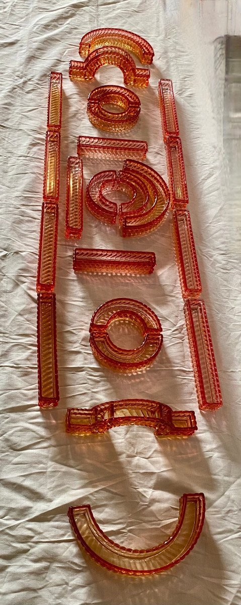 1875/1900′ Baccarat Table Runner Red Color Twist Model Signed 200 X 50 Cm     22 Pieces-photo-2