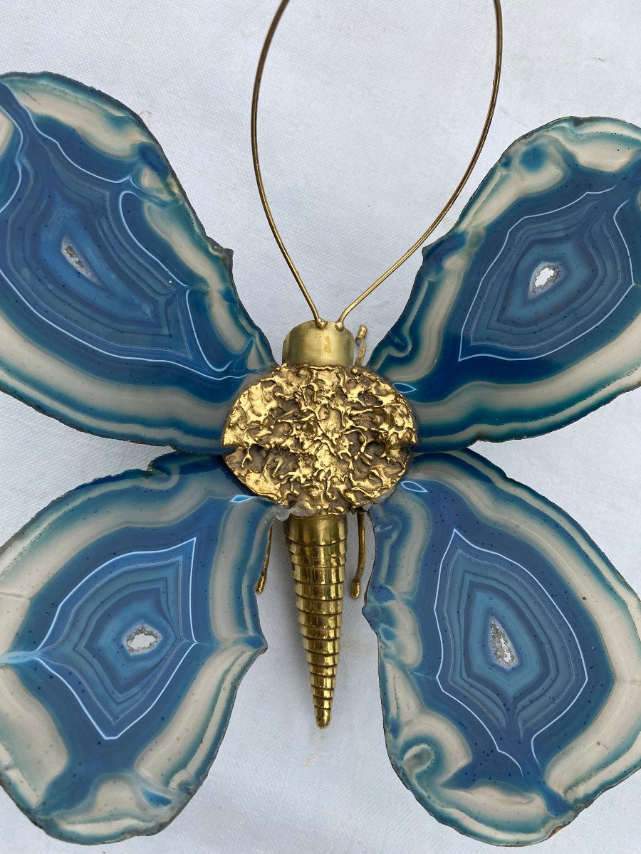 1970' Butterfly Wall Lamp In Bronze Or Brass, Duval Brasseur Or Isabelle Faure, 1 Agate Bulb-photo-4