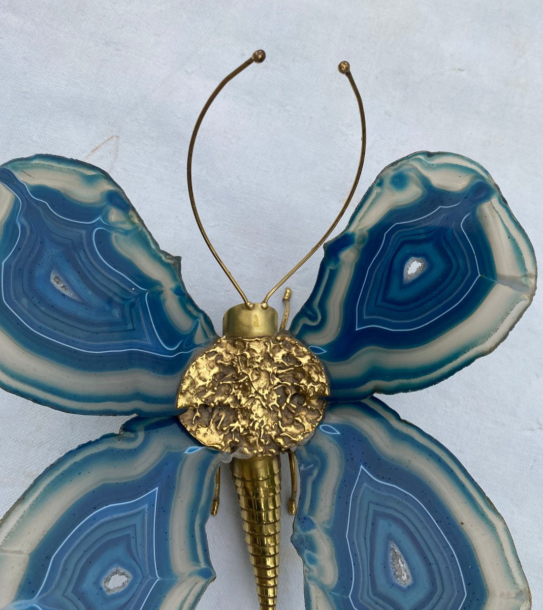 1970’ Applique Papillon En Bronze Ou Laiton, Duval Brasseur Ou Isabelle Faure, 1 Ampoule Agates-photo-1