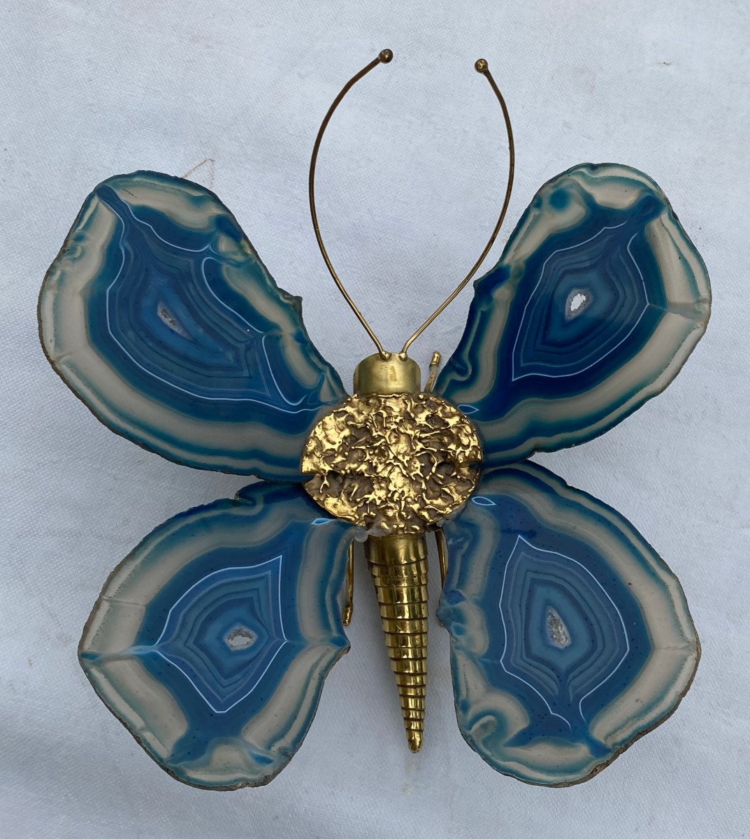 1970’ Applique Papillon En Bronze Ou Laiton, Duval Brasseur Ou Isabelle Faure, 1 Ampoule Agates-photo-2