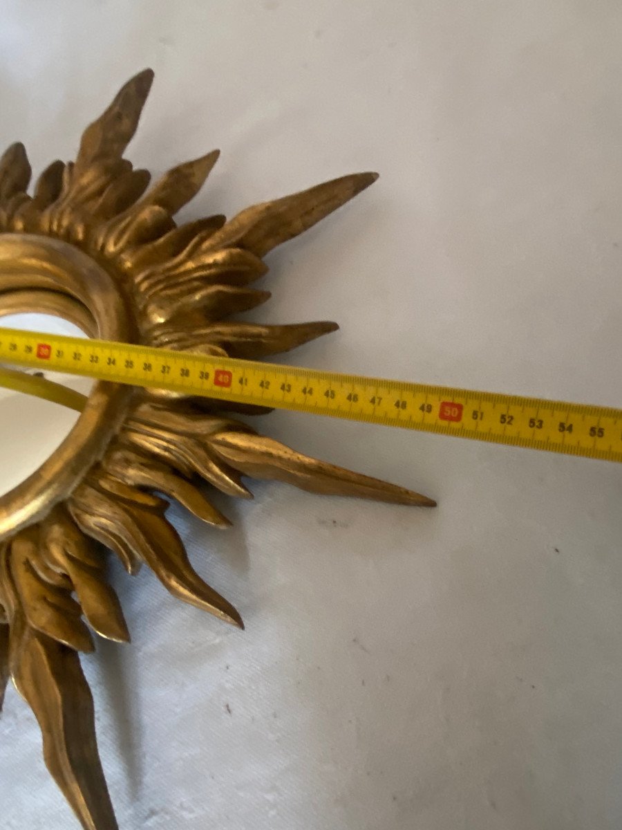 1950/70 'convex Sun Mirror, Golden Wood – Diameter 50 Cm-photo-3