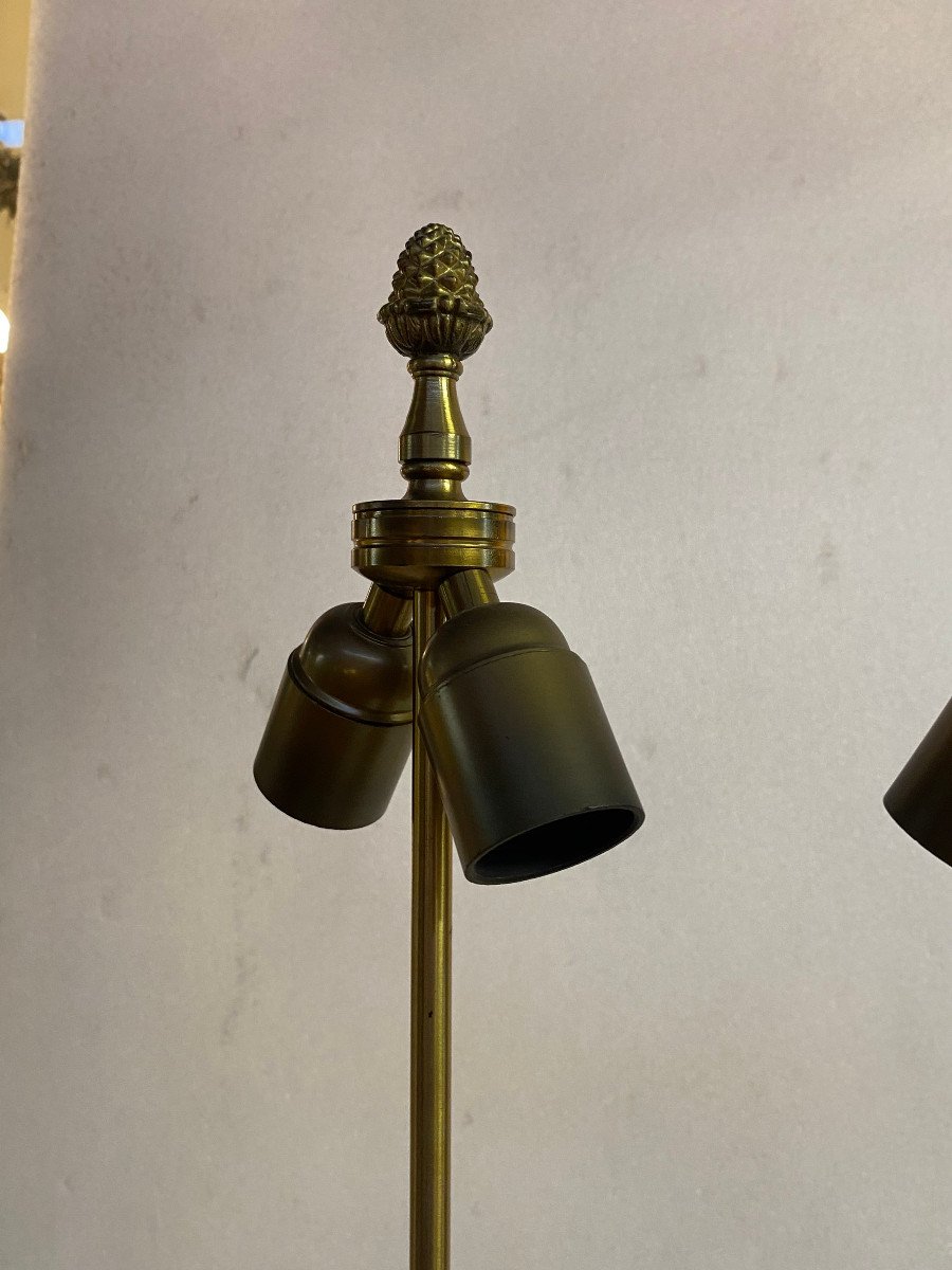 1970′ Paire De Lampes En Bronze Style Maison Charles Avec Oeuf En Bakélite Couleur Ambrée-photo-4