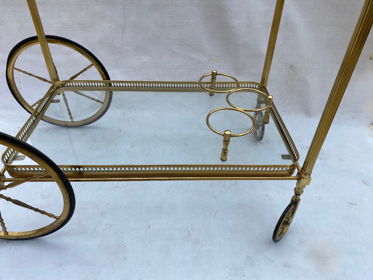 1950/70 Maison Jansen Rolling Trolley In Brass And Gilt Bronze Pine Cones-photo-4