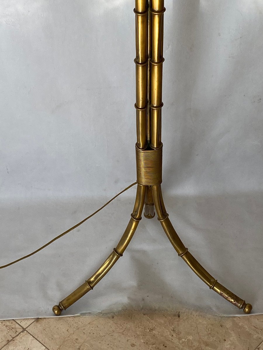 1950/70 Lampadaire En Bronze Doré Maison Bagués Modèle Palmier 3 Tiges Decor Bambou-photo-2