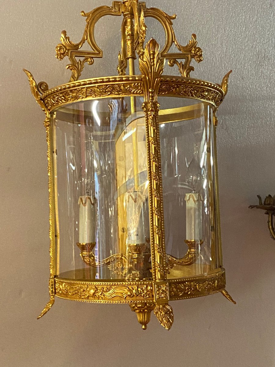 1970'pair Of Lanterns In Gilt Bronze H 72 Cm ø 38 Cm-photo-3