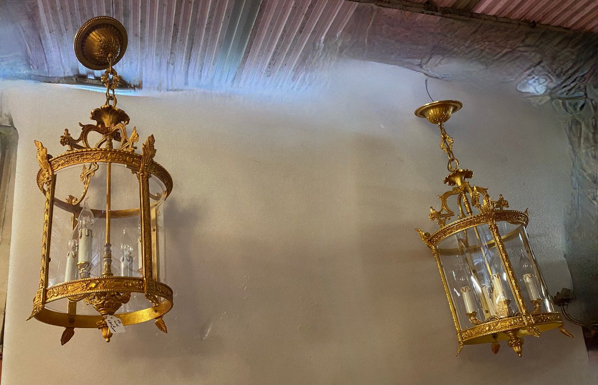 1970'pair Of Lanterns In Gilt Bronze H 72 Cm ø 38 Cm-photo-6