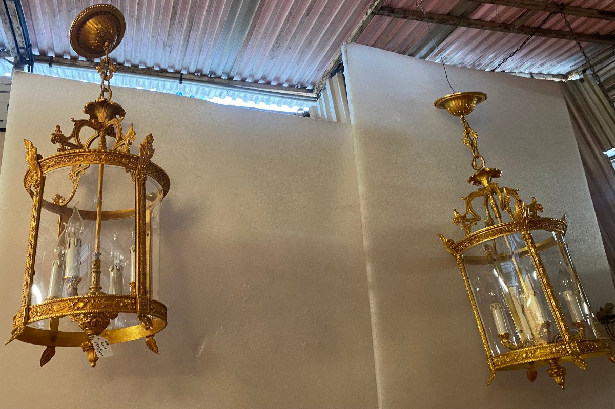 1970'pair Of Lanterns In Gilt Bronze H 72 Cm ø 38 Cm-photo-8