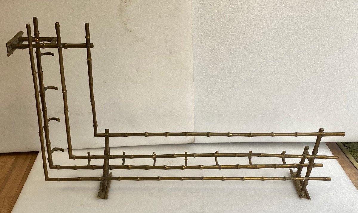 1970′ Porte Manteaux / Chapeaux D’ Angle Mural Decor Bambou Maison Baguès En Bronze 113 X 73 Cm-photo-2