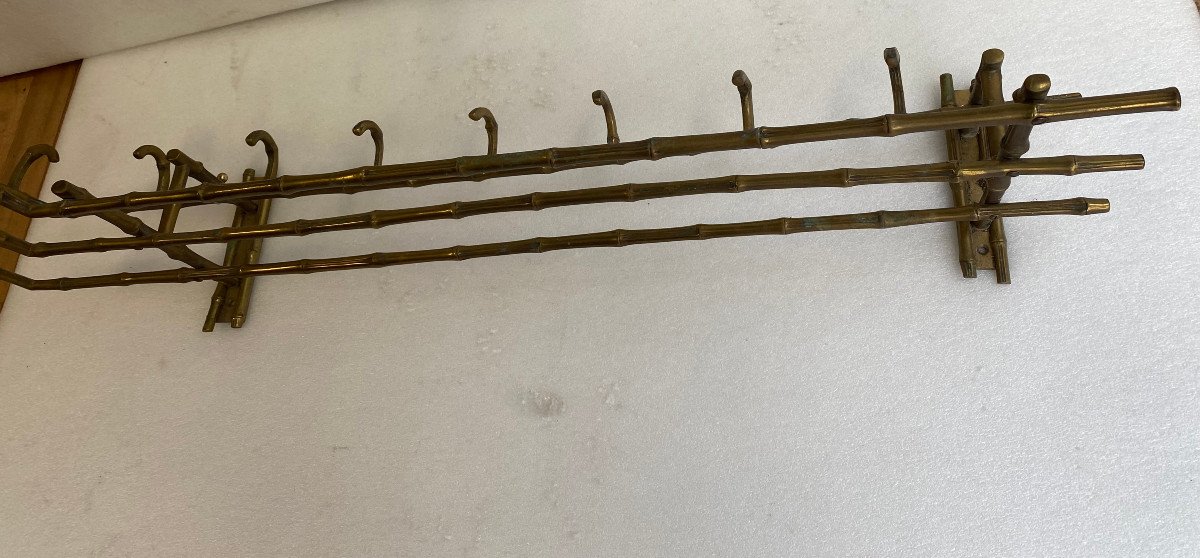 1970′ Wall Corner Coat / Hat Rack Bamboo Decor Maison Baguès In Bronze 113 X 73 Cm-photo-4