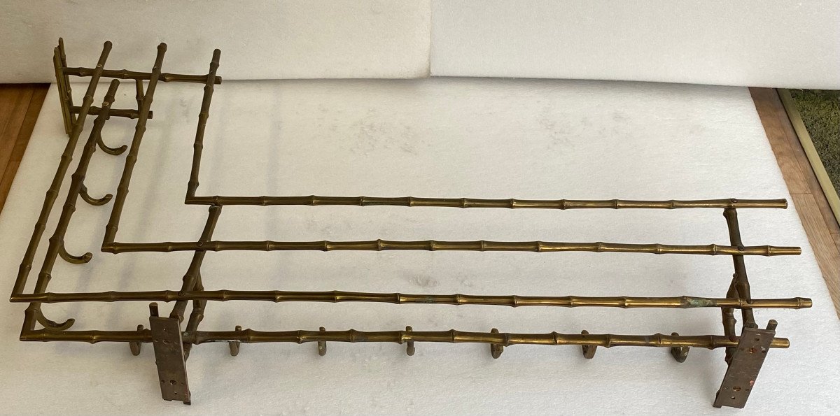 1970′ Porte Manteaux / Chapeaux D’ Angle Mural Decor Bambou Maison Baguès En Bronze 113 X 73 Cm-photo-1