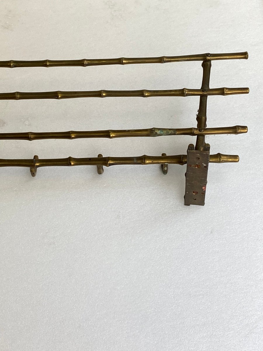 1970′ Porte Manteaux / Chapeaux D’ Angle Mural Decor Bambou Maison Baguès En Bronze 113 X 73 Cm-photo-3