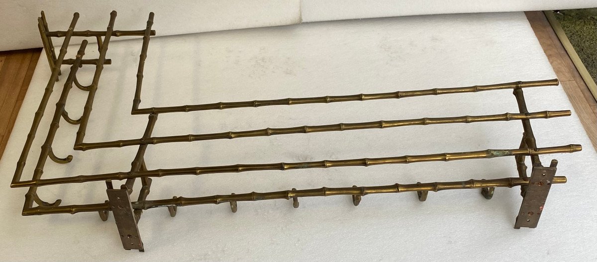 1970′ Wall Corner Coat / Hat Rack Bamboo Decor Maison Baguès In Bronze 113 X 73 Cm