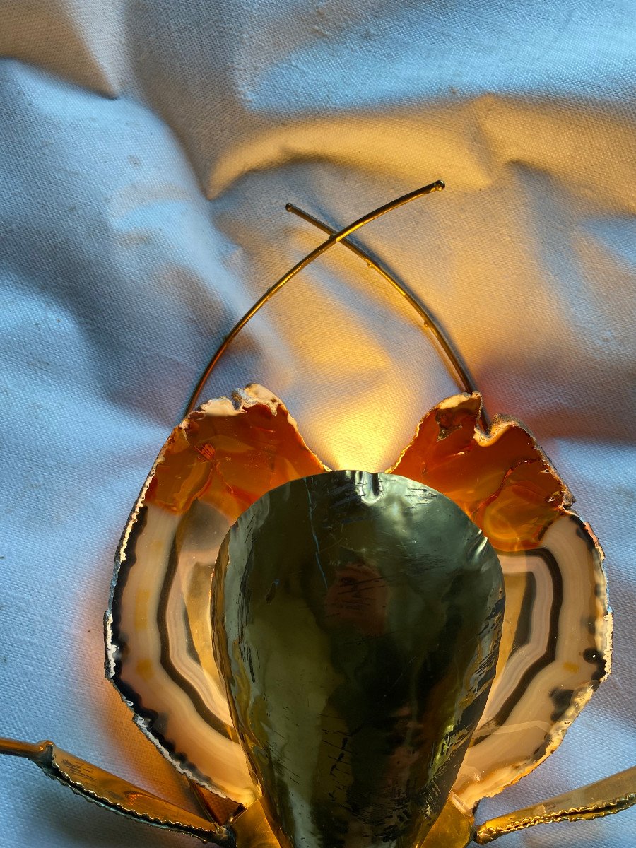 1970' Cicada Illuminating Wall Lamp In Gilt Bronze + Agate Style Duval Brasseur/ Isabelle Faure-photo-6