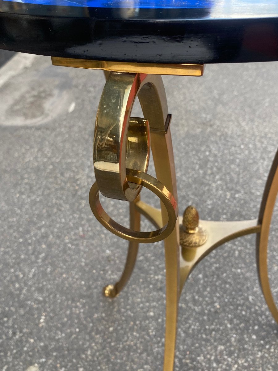 1990′ Maison Charles Pedestal Table In Bronze With Tray With Geometric Patterns ø 60 Cm H 71 Cm-photo-8