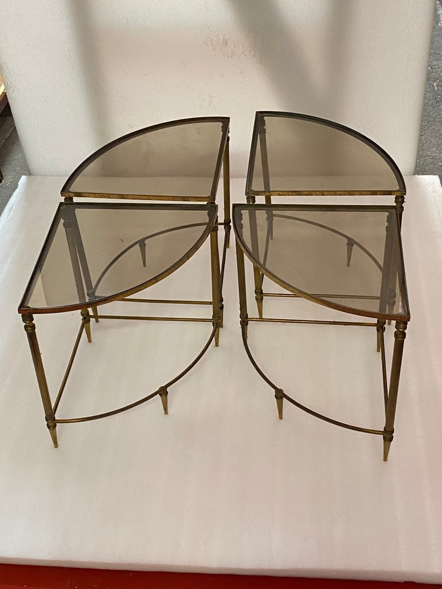 1970′ Series Of 4 Maison Bagués Or Jansen Tables In Bronze ø 67 Cm H 40 Cm-photo-4