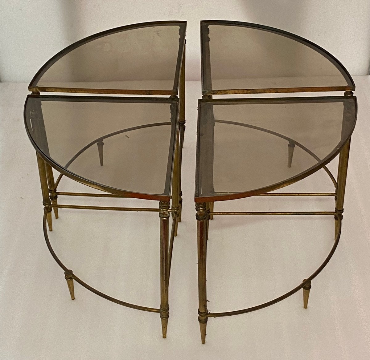 1970′ Series Of 4 Maison Bagués Or Jansen Tables In Bronze ø 67 Cm H 40 Cm