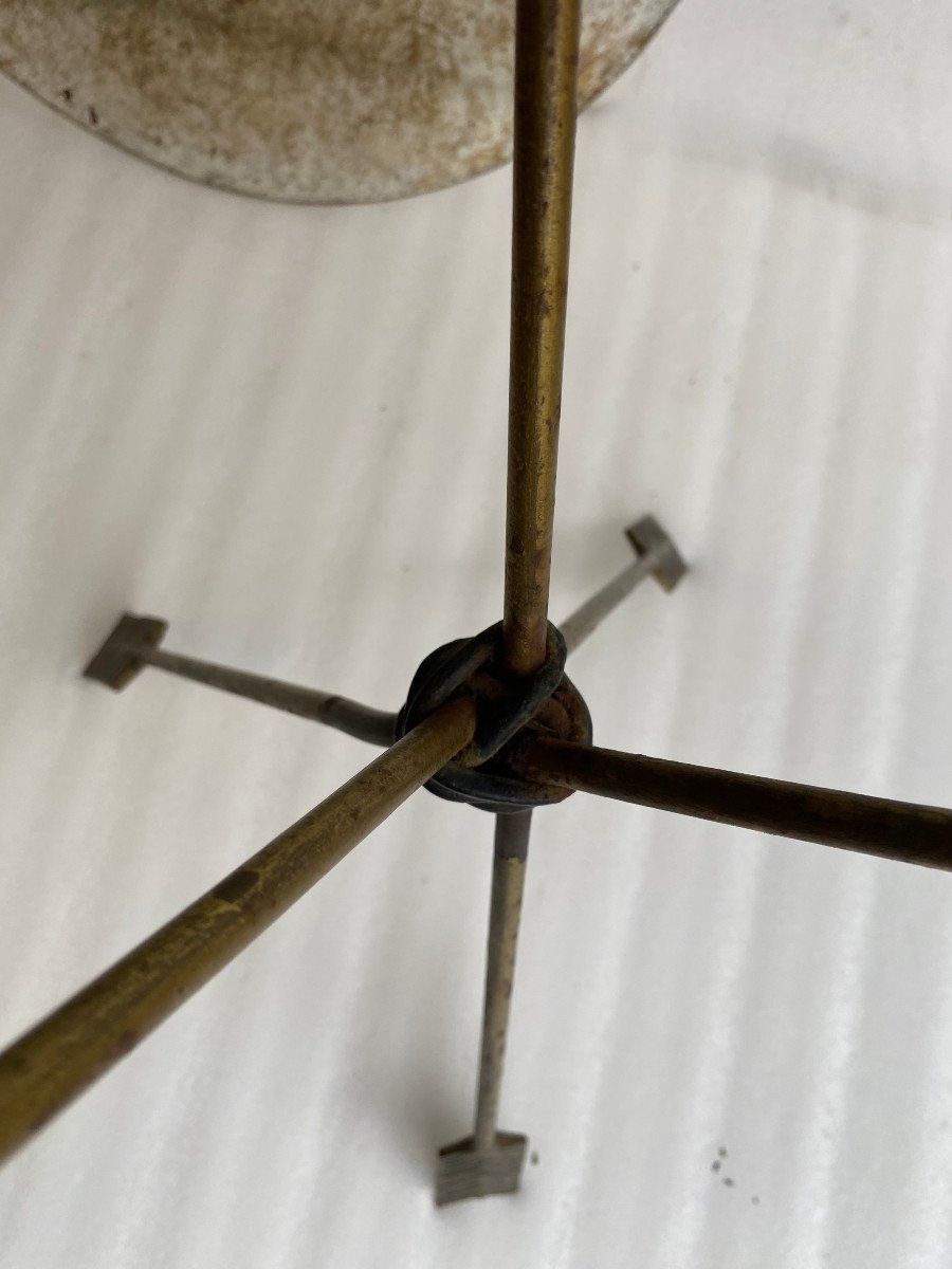 1950/70 ′ Vintage Wrought Iron Pedestal Table Decor In The Shape Of Arrows Jacques Adnet Style ø 47 Cm-photo-4