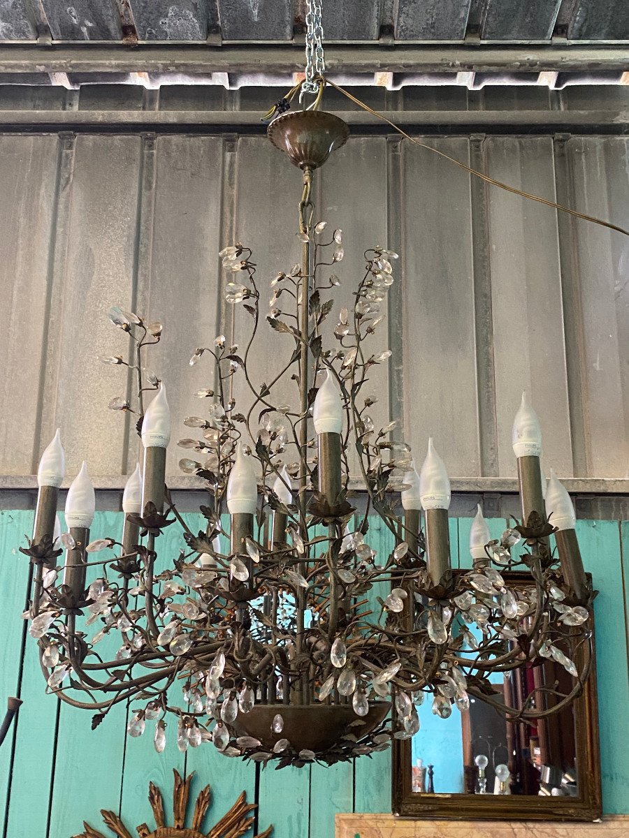 1990′ Maison Baguès Style Chandelier Foliage And Flowers 18 Lights ø 90 Cm H 110 Cm-photo-2