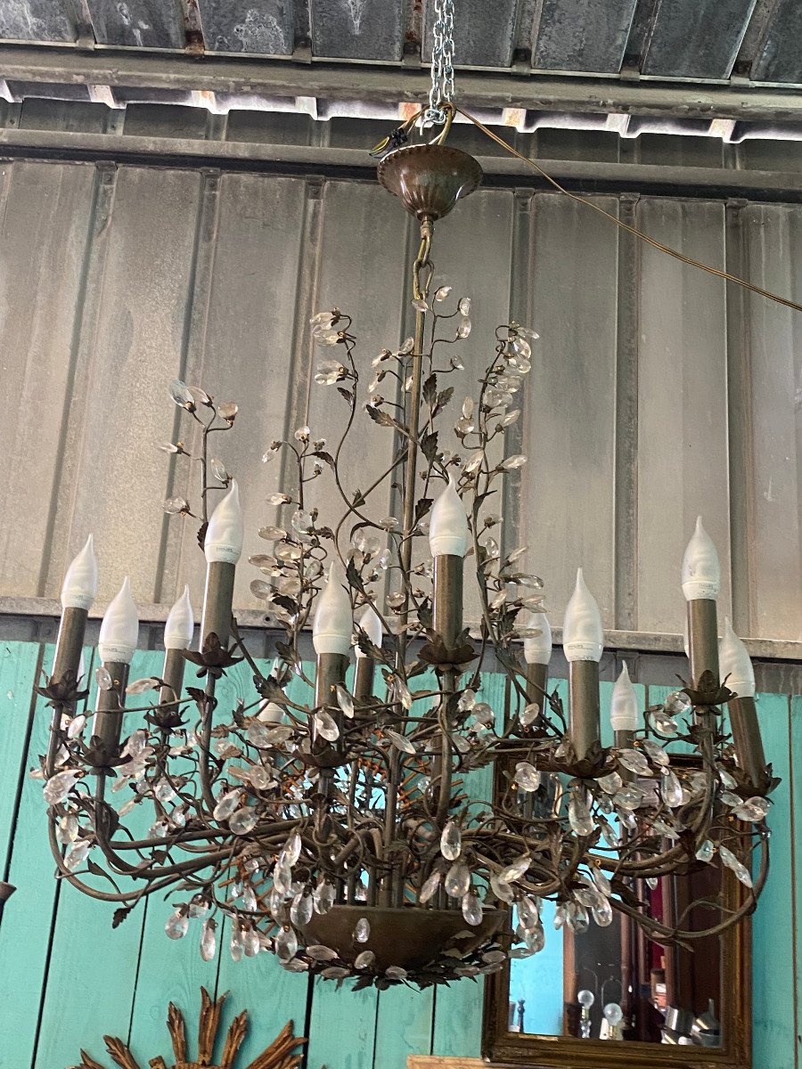 1990′ Maison Baguès Style Chandelier Foliage And Flowers 18 Lights ø 90 Cm H 110 Cm-photo-3