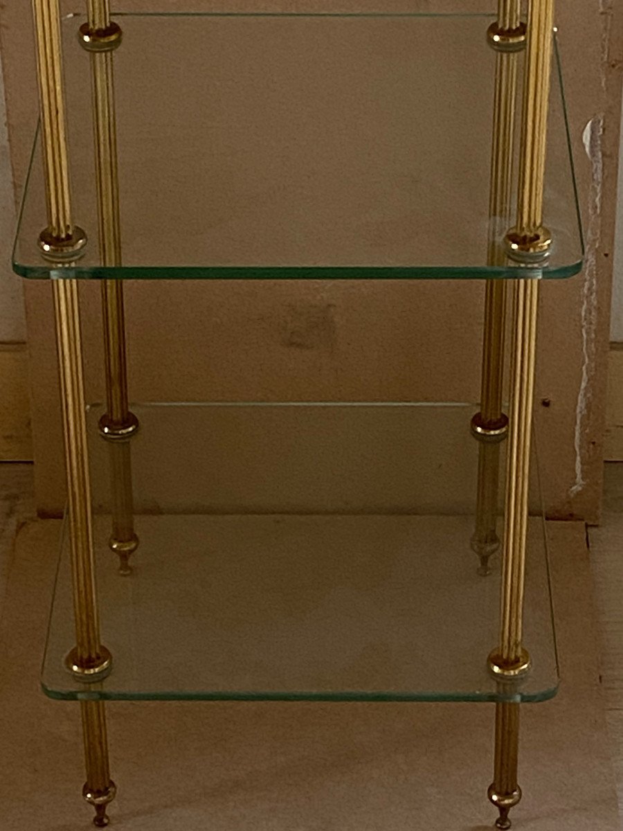 1970′ Maison Baguès Style 3-tier Shelf Bronze And Glass 34.5 X 34.5 Xh 83 Cm-photo-3