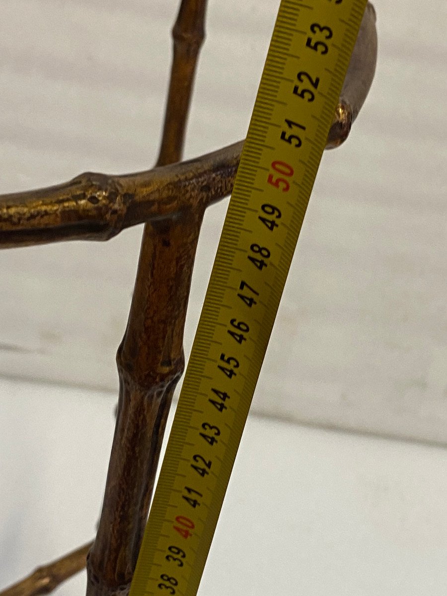 1970′ Maison Baguès Style Pedestal Table In Bamboo Decor In Gilded Bronze With Glass Top H 50 ø 37 Cm-photo-8