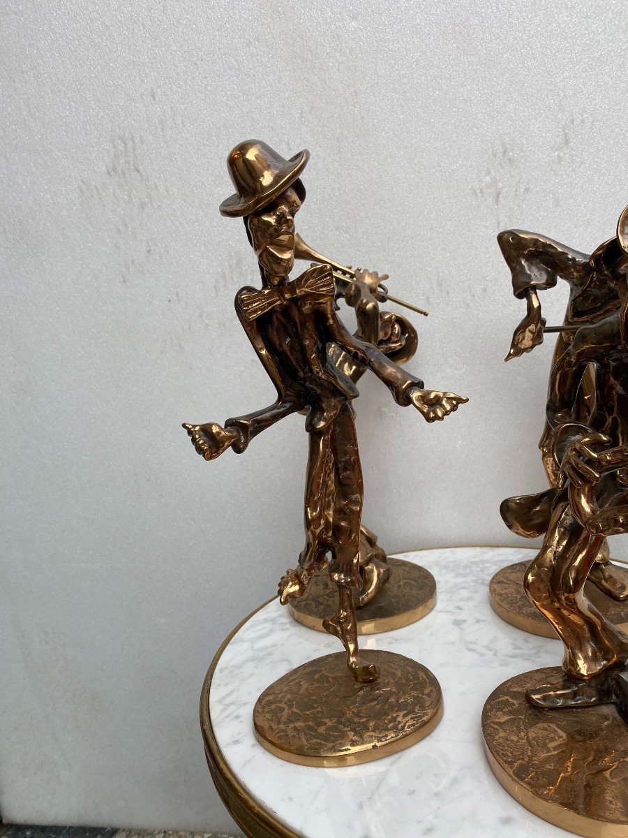 1970/80 'the Jazz Band' 4 Bronze Sculptures, Signed Lohe-photo-2