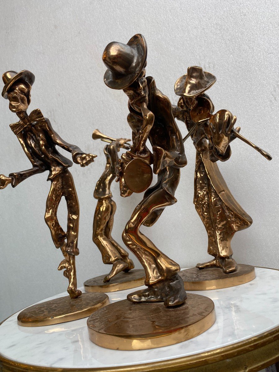 1970/80 'the Jazz Band' 4 Bronze Sculptures, Signed Lohe-photo-4