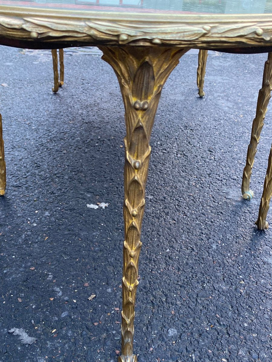 1970′ Tripartite Table Maison Charles, Jansen Ou Baguès Palm Tree Decor Gilt Bronze Aged Mirrors-photo-2