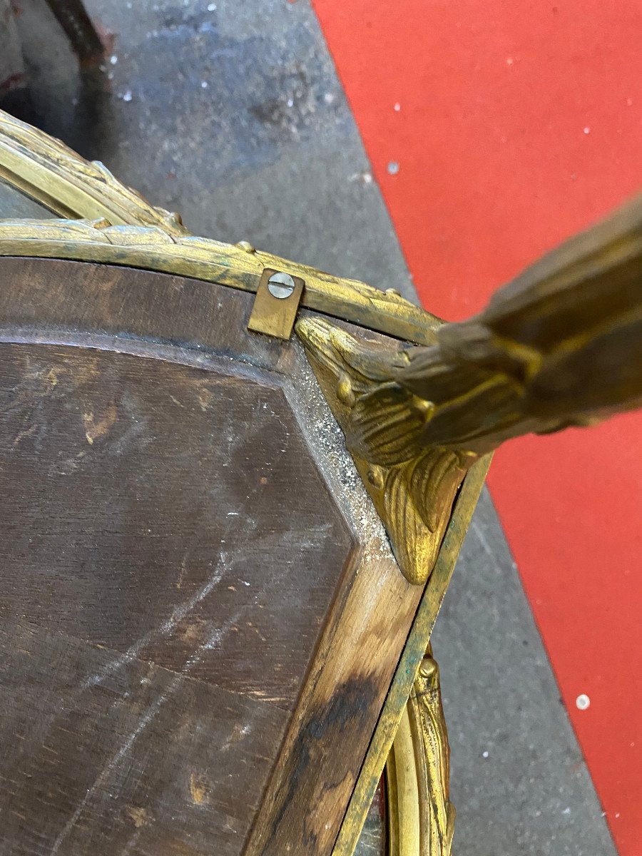 1970′ Table Tripartite Maison Charles, Jansen Ou Baguès Décor Palmier  Bronze Doré Miroirs Agés-photo-8