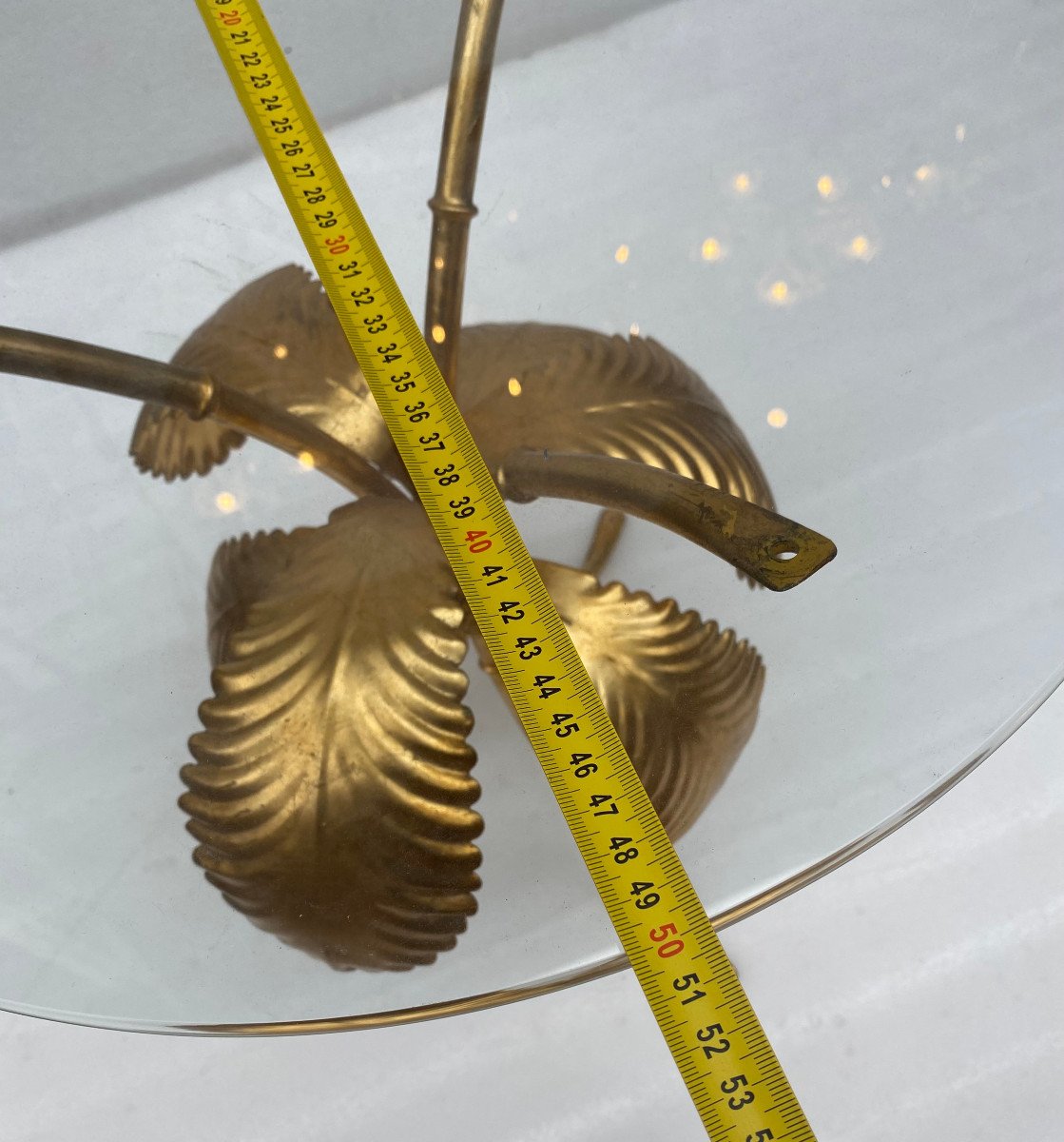 1970′ Tripod Pedestal Table Bamboo Decor In Gilded Iron By Hans Kogl ø 50 H 50 Cm-photo-1