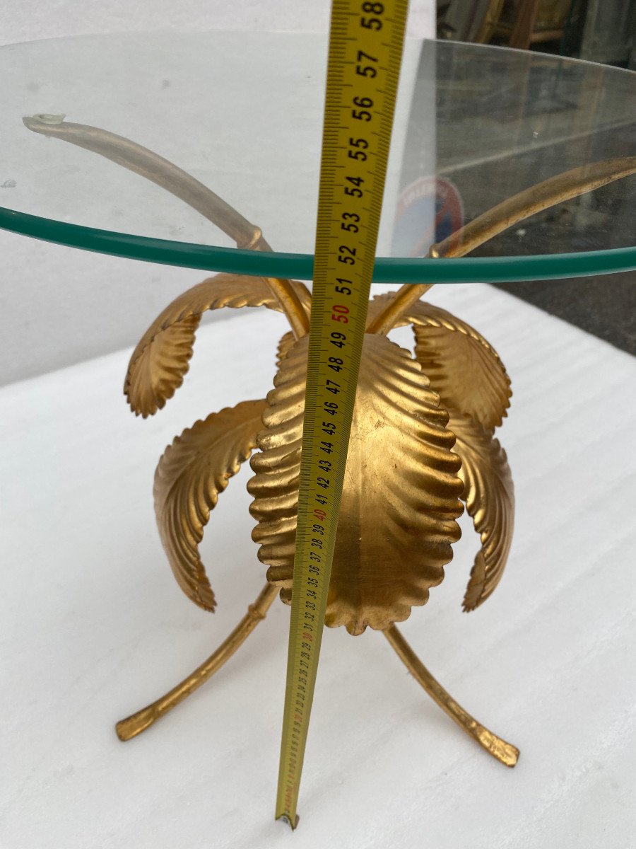 1970′ Tripod Pedestal Table Bamboo Decor In Gilded Iron By Hans Kogl ø 50 H 50 Cm-photo-2