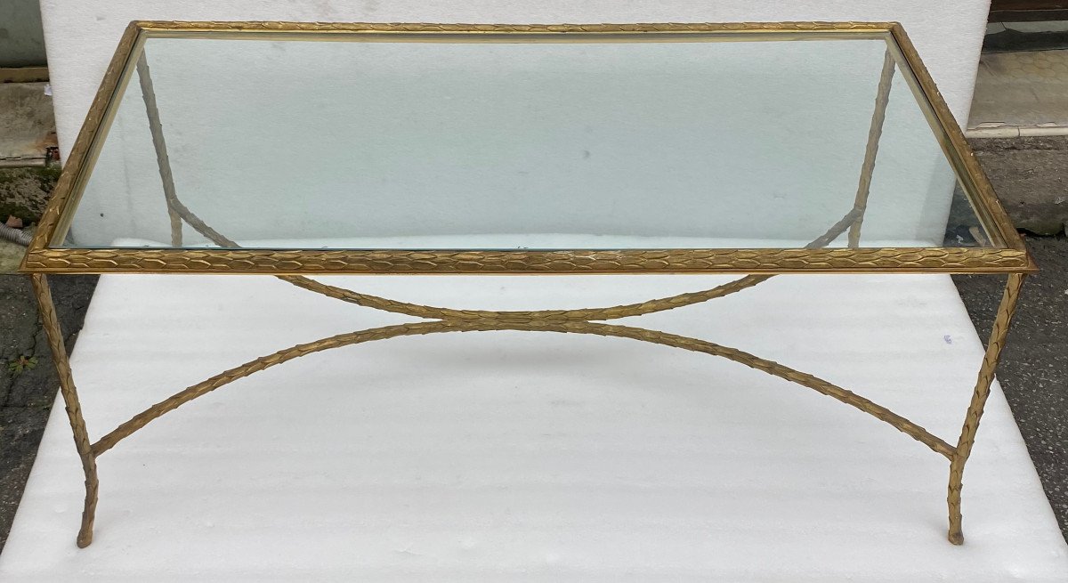 1970′ Table Basse En Bronze Modèle Palmier, Maison Charles , 105 X 55 X H 42 Cm Non Signée-photo-2