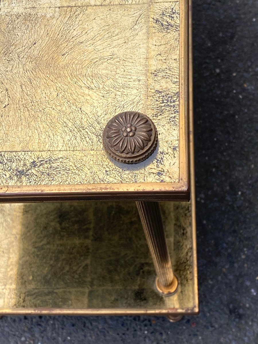 1970′ Rectangular Side Table Maison Bagués Bronze Gold Leaf Trays 60 X 30 Cm-photo-3