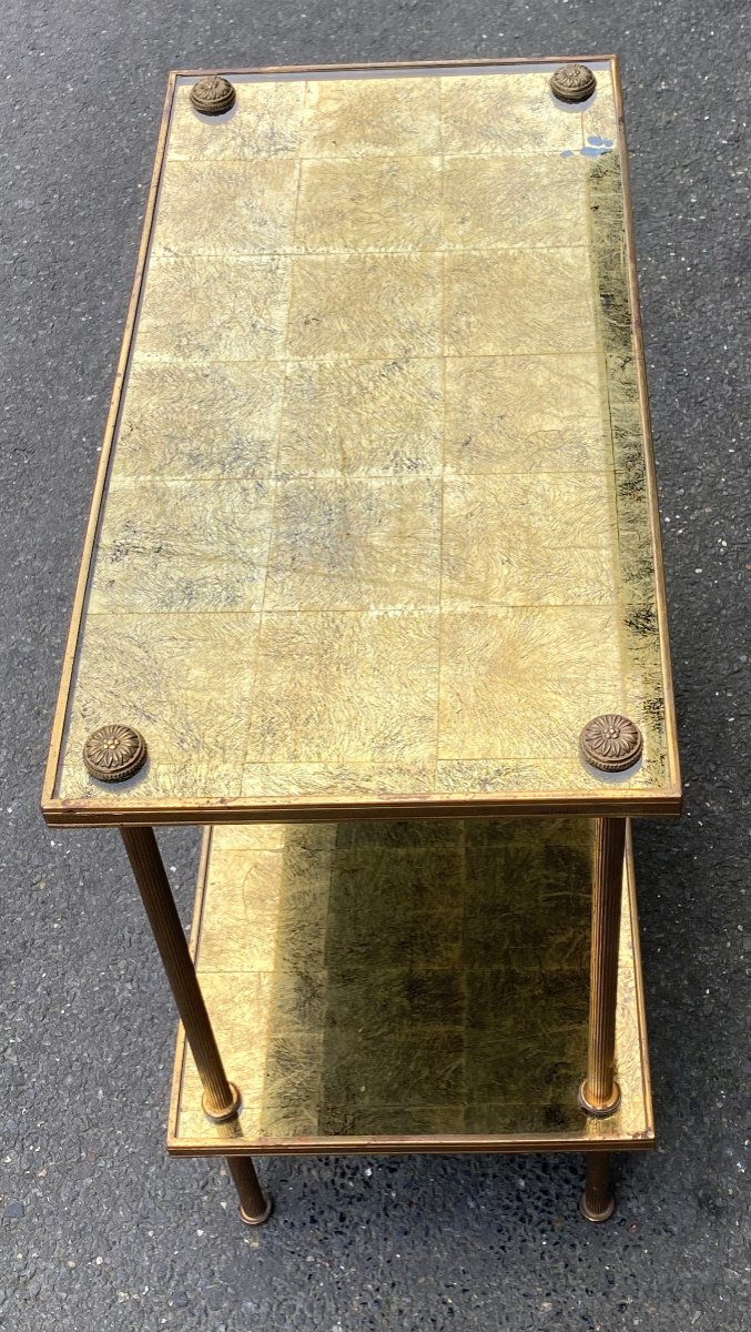 1970′ Rectangular Side Table Maison Bagués Bronze Gold Leaf Trays 60 X 30 Cm