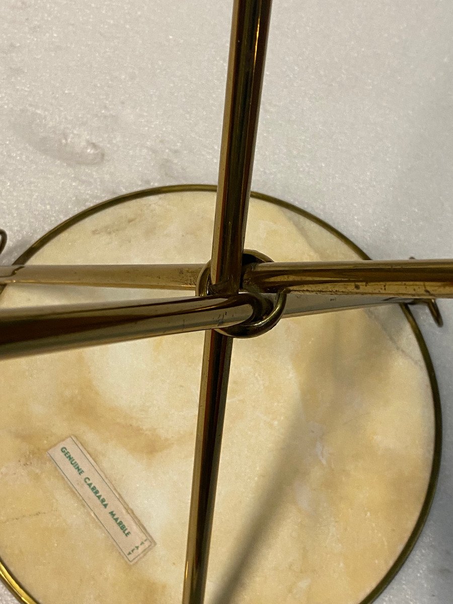 1950′ Pair Of Gilded Brass And Carrara Marble Gueridons Jacques Adnet Style Diam 37 Cm H 55 Cm-photo-5