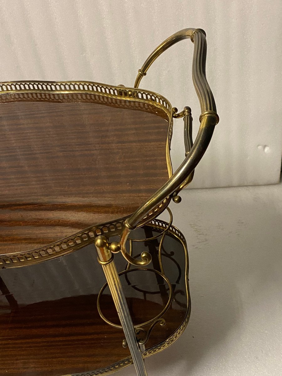 1950/70 Maison Jansen Crossbow Shaped Rolling Trolley In Mahogany And Gilt Bronze-photo-4