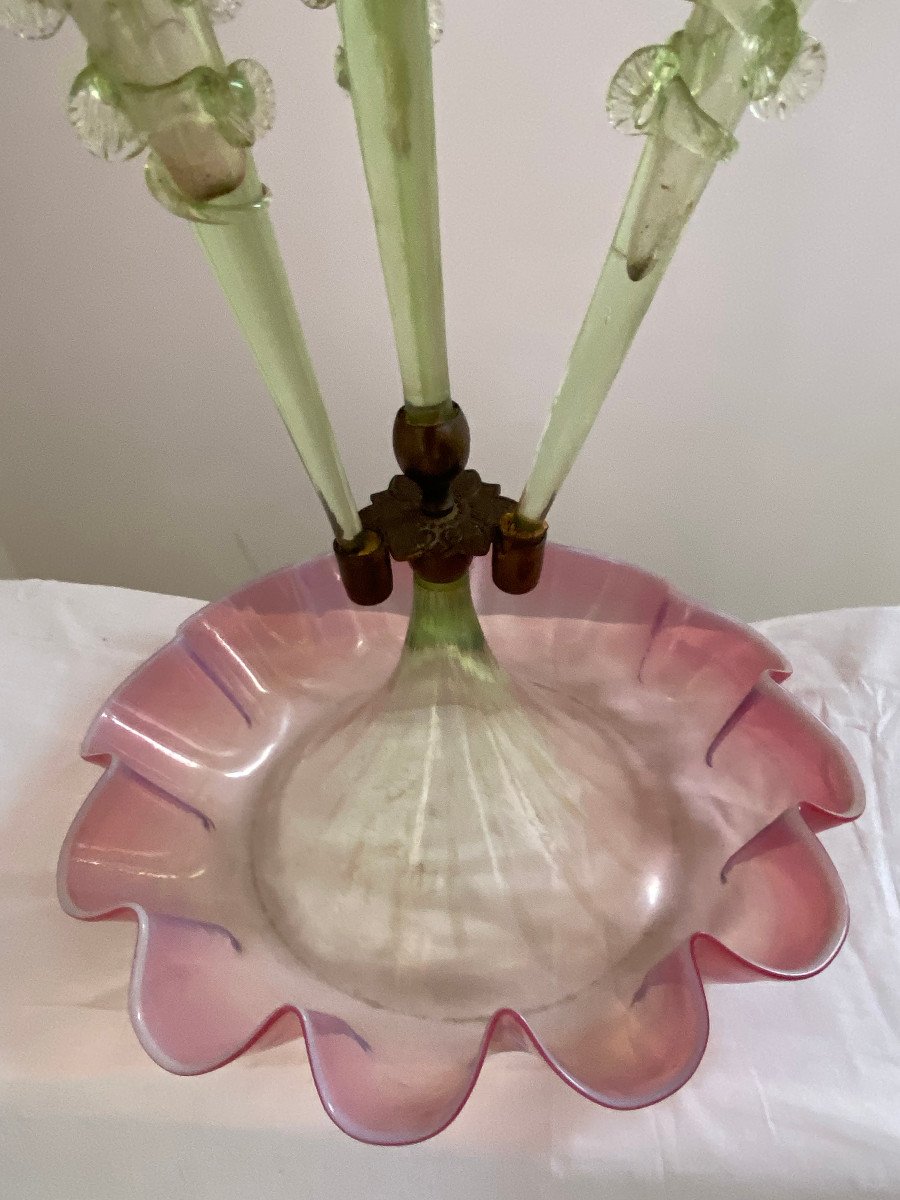 1880/1900 Opalescent Glass Bouquetière With 4 Cornets N 3 H 57 Cm-photo-3